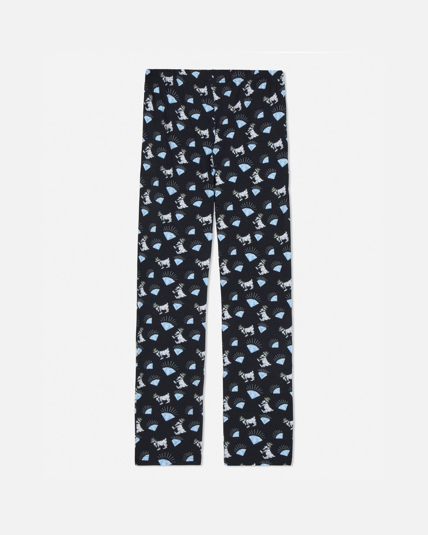 Black pajamas with goat pattern on a white background