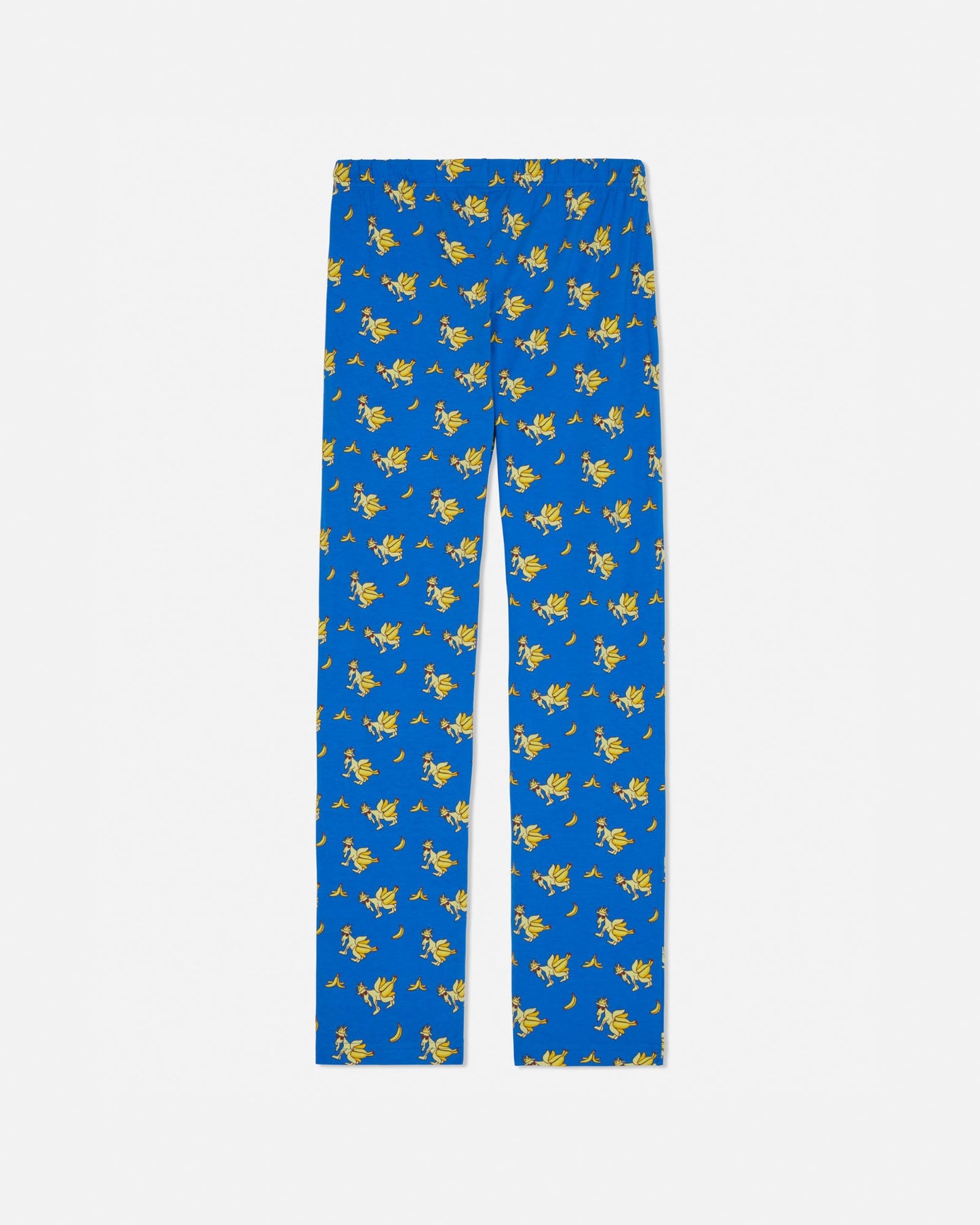 Blue pajamas with banana goat pattern on a white background