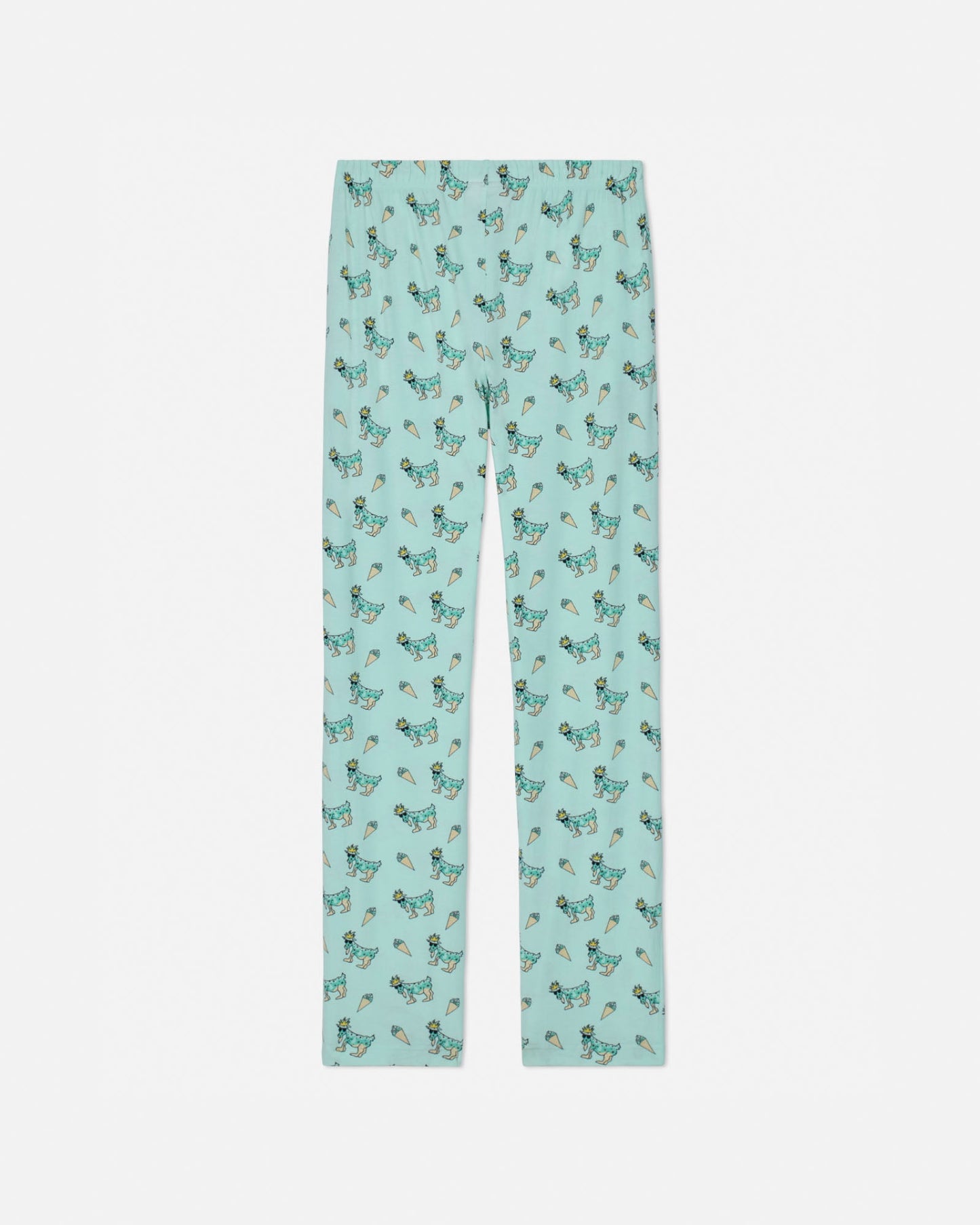 Light green pants with ice cream pattern on a white background