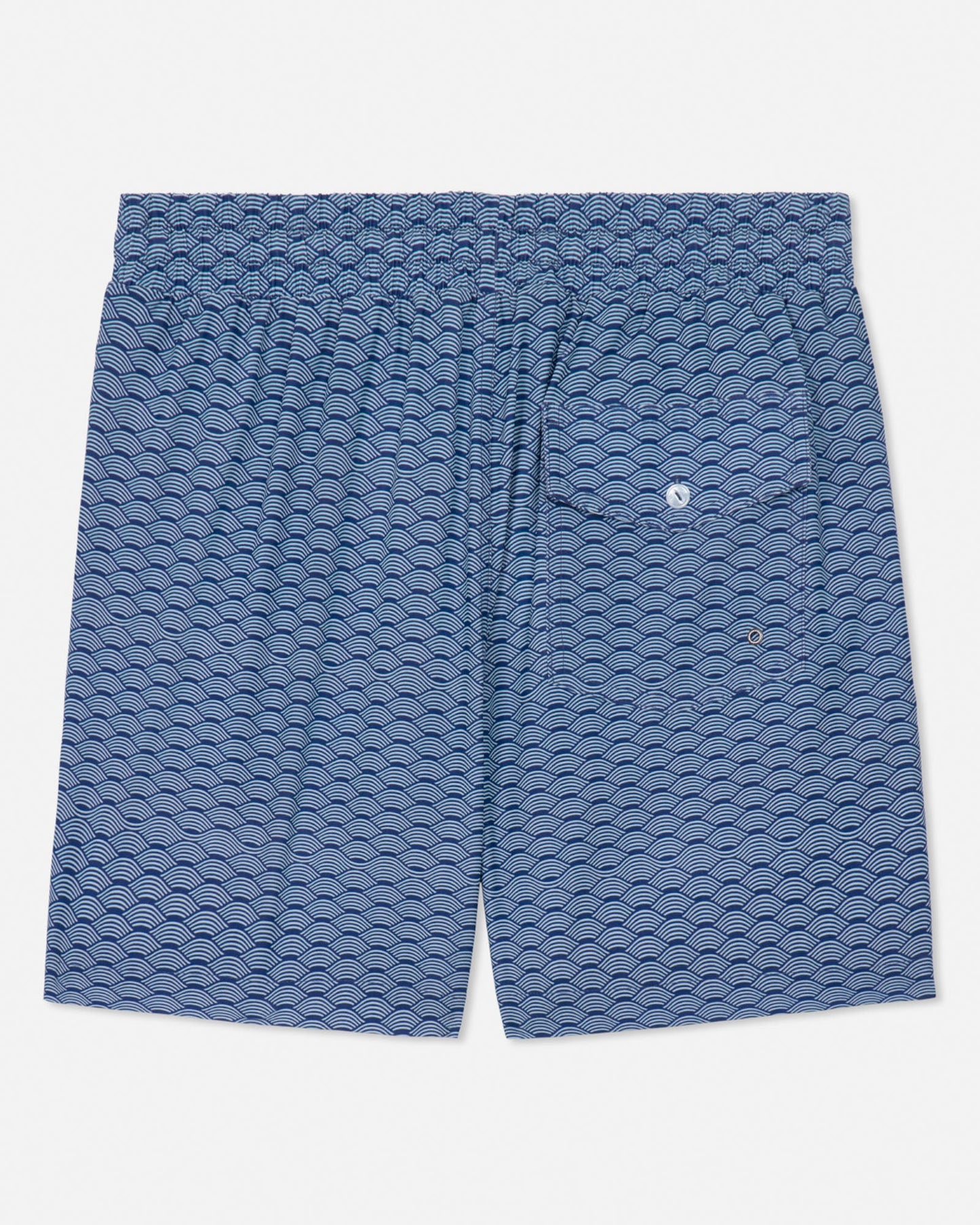 Blue patterned shorts on a white background