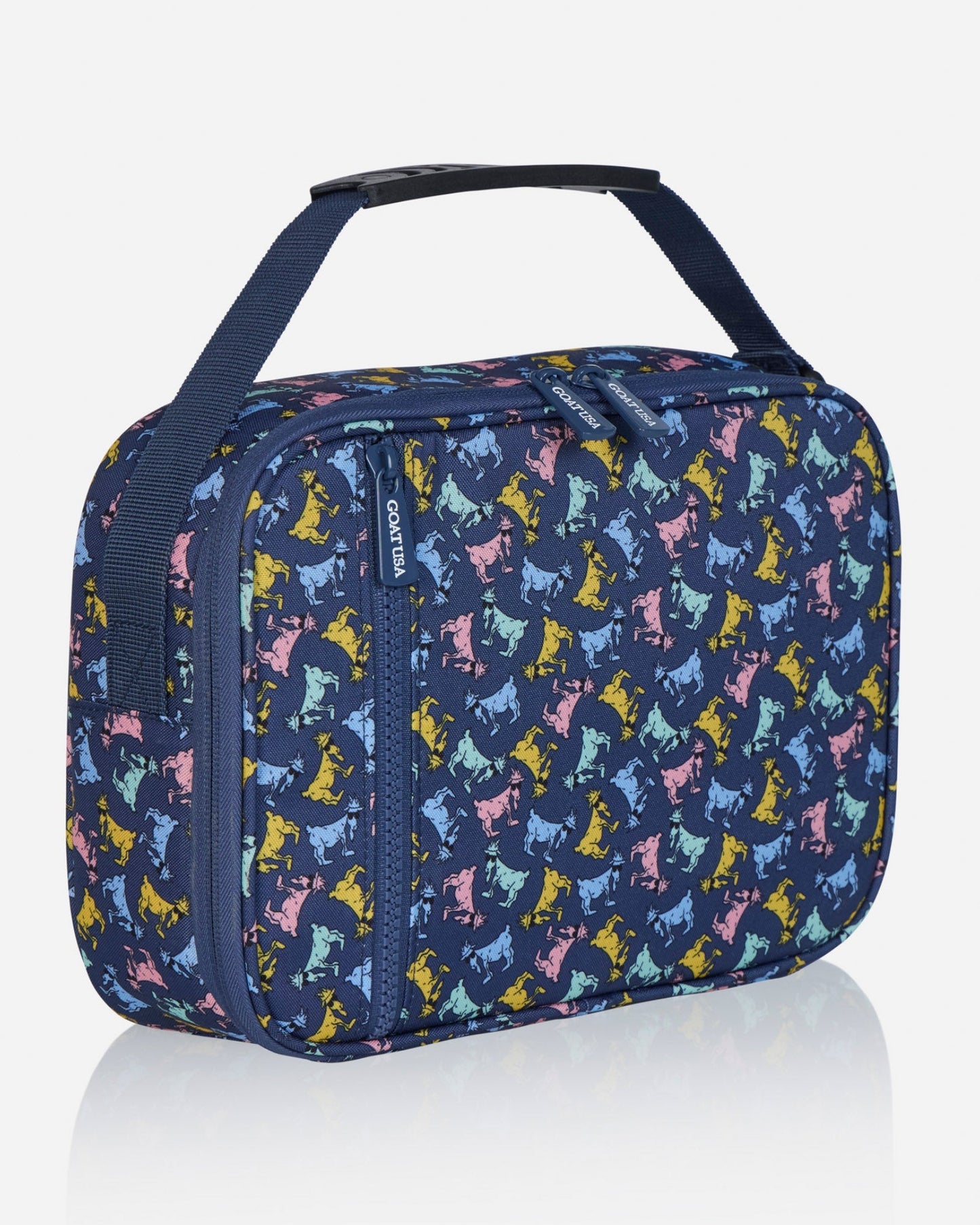 Angled view of all over goat lunchbox