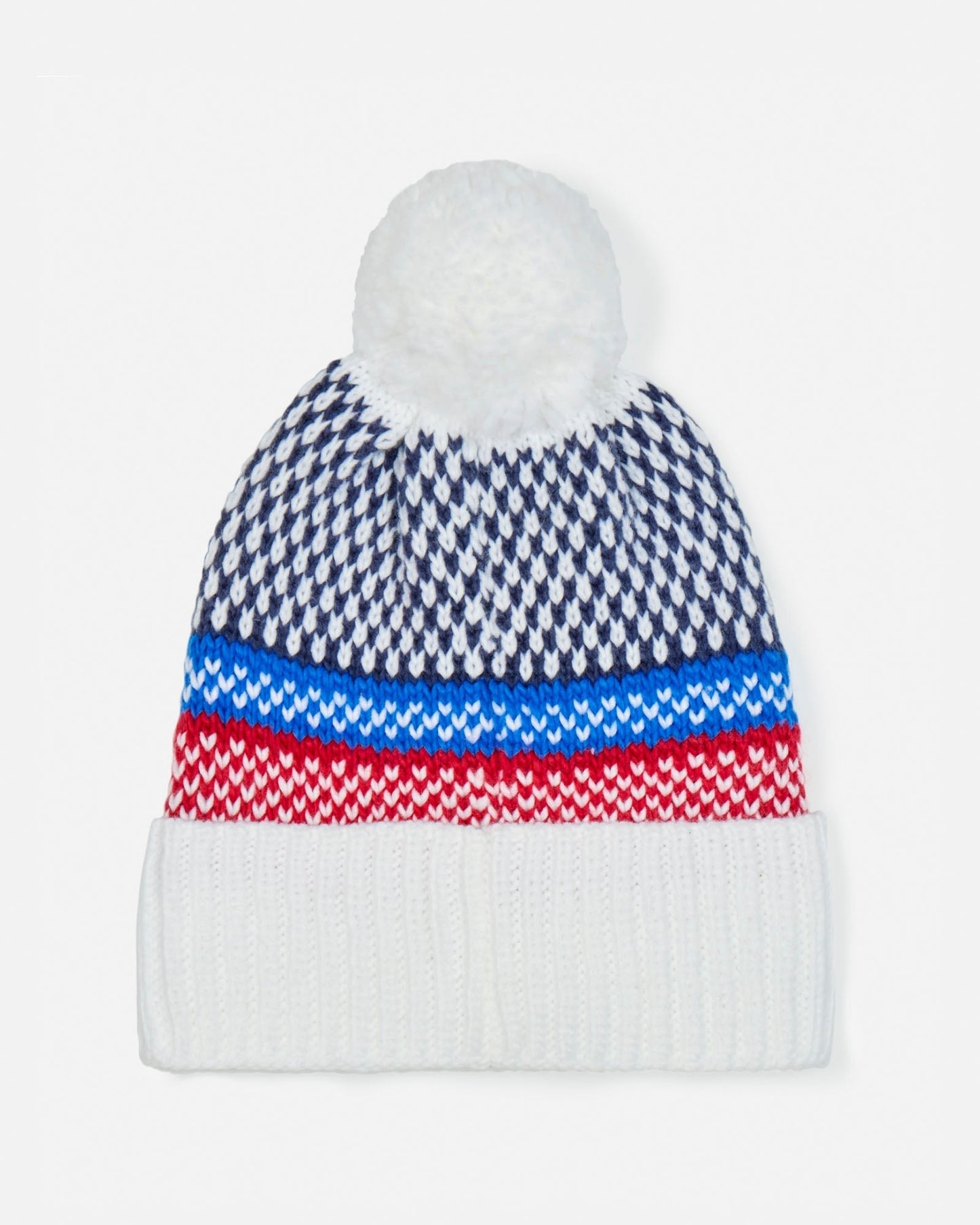 Knitted hat with a patterned design on a white background