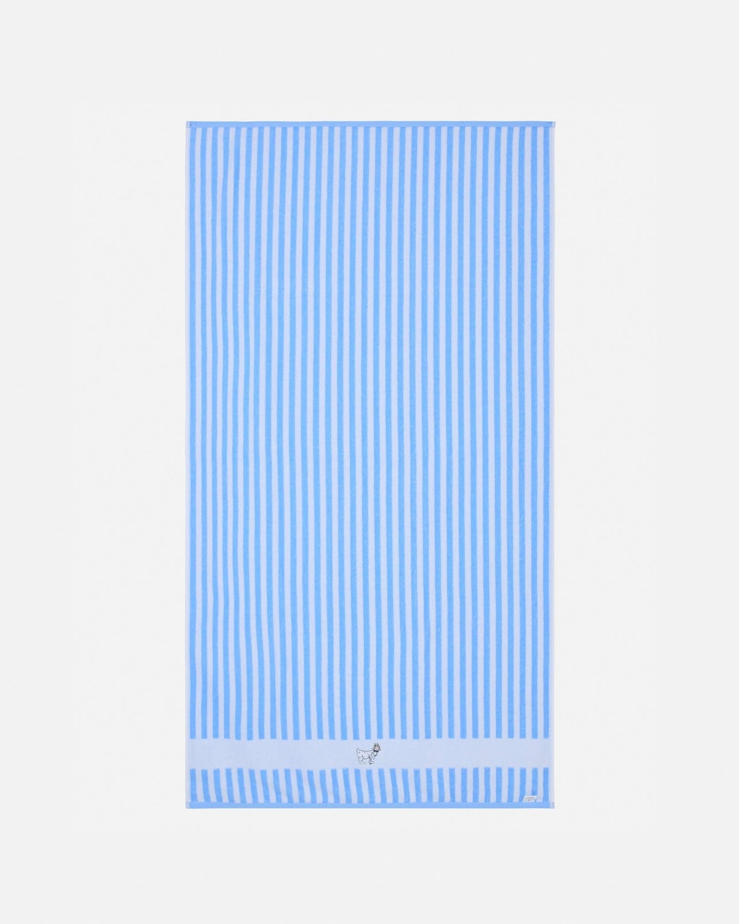 Blue and white striped towel on a light gray background