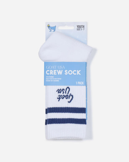 Pair of socks with navy stripes in packaging#stripe-color_navy