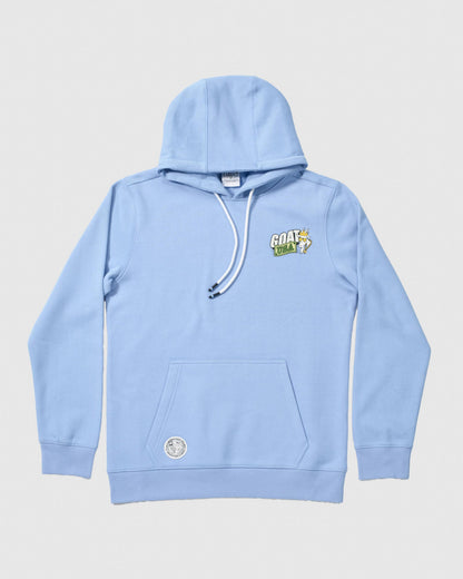 Front of carolina blue sweatshirt with money goat design