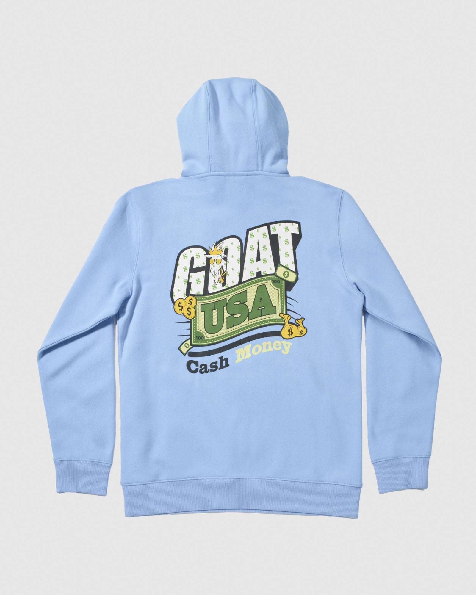 Carolina blue sweatshirt with cash money goat design