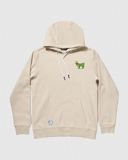 Front of sandshell sweatshirt with Christmas tree goat