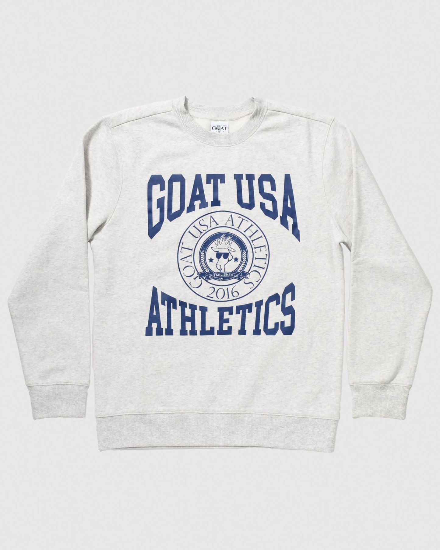 University style crewneck that reads "GOAT USA ATHLETICS"