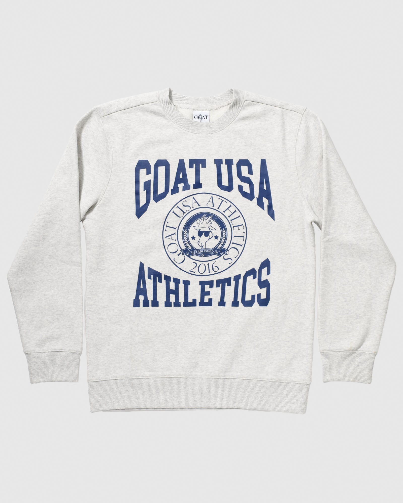 University style crewneck that reads "GOAT USA ATHLETICS"