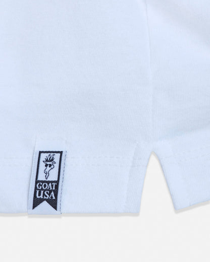 White shirt with a visible brand label on a white background