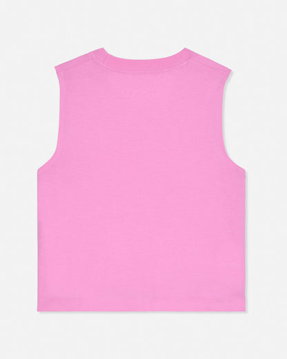 Pink sleeveless top on a white background