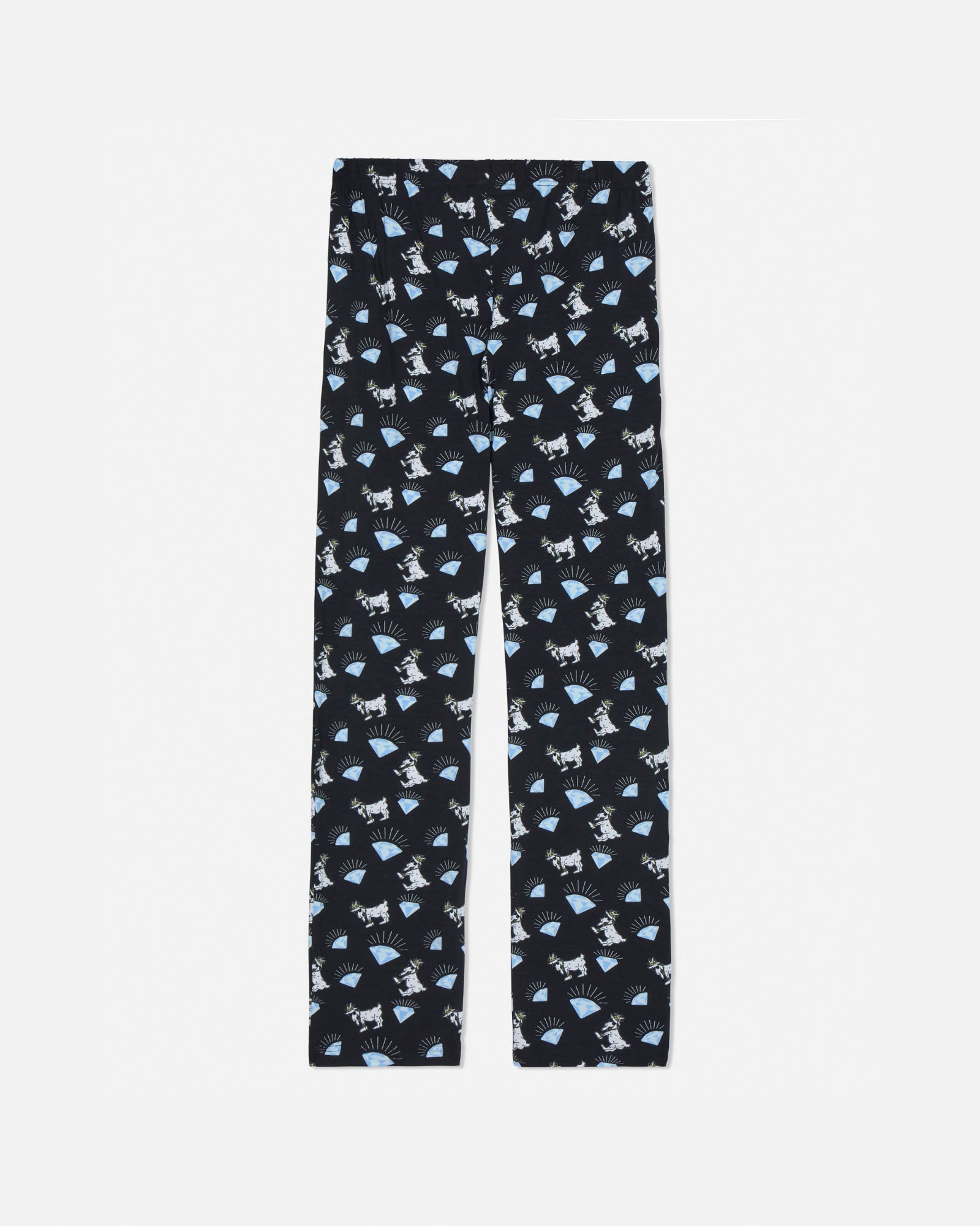 Black pajamas with goat pattern on a white background
