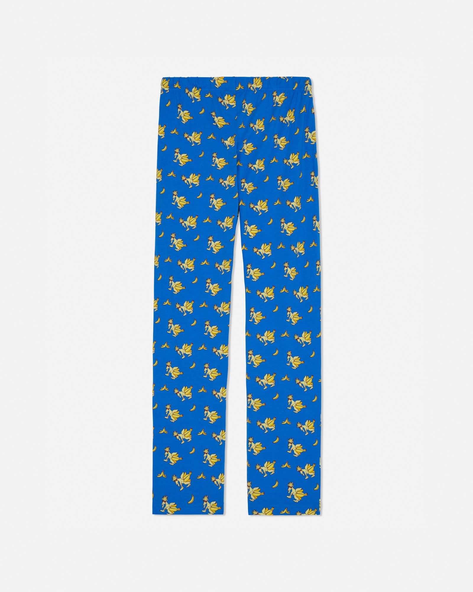 Blue pajamas with banana goat pattern on a white background