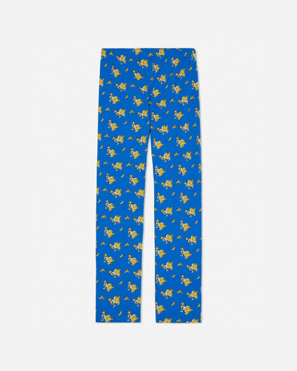 Blue pajamas with banana goat pattern on a white background