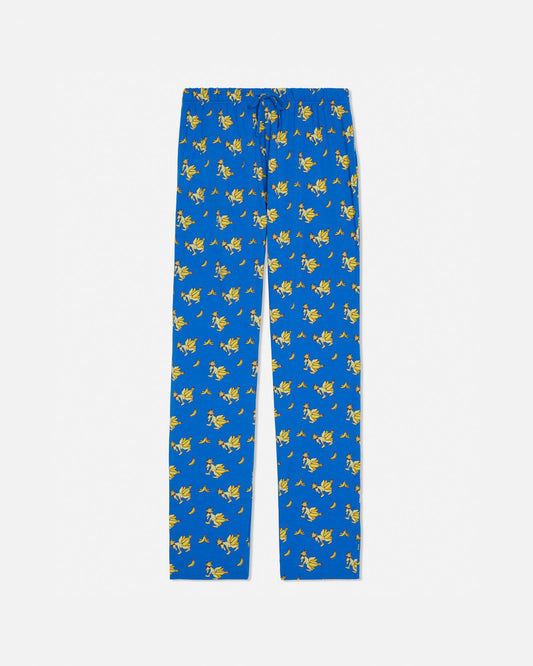 Blue pajamas with banana goat pattern on a white background