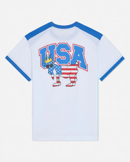 T-shirt with USA graphic design on a white background