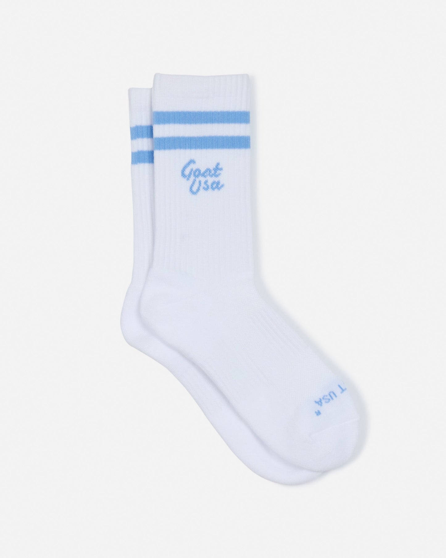 Laid out pair of socks with light blue stripes#stripe-color_carolina-blue