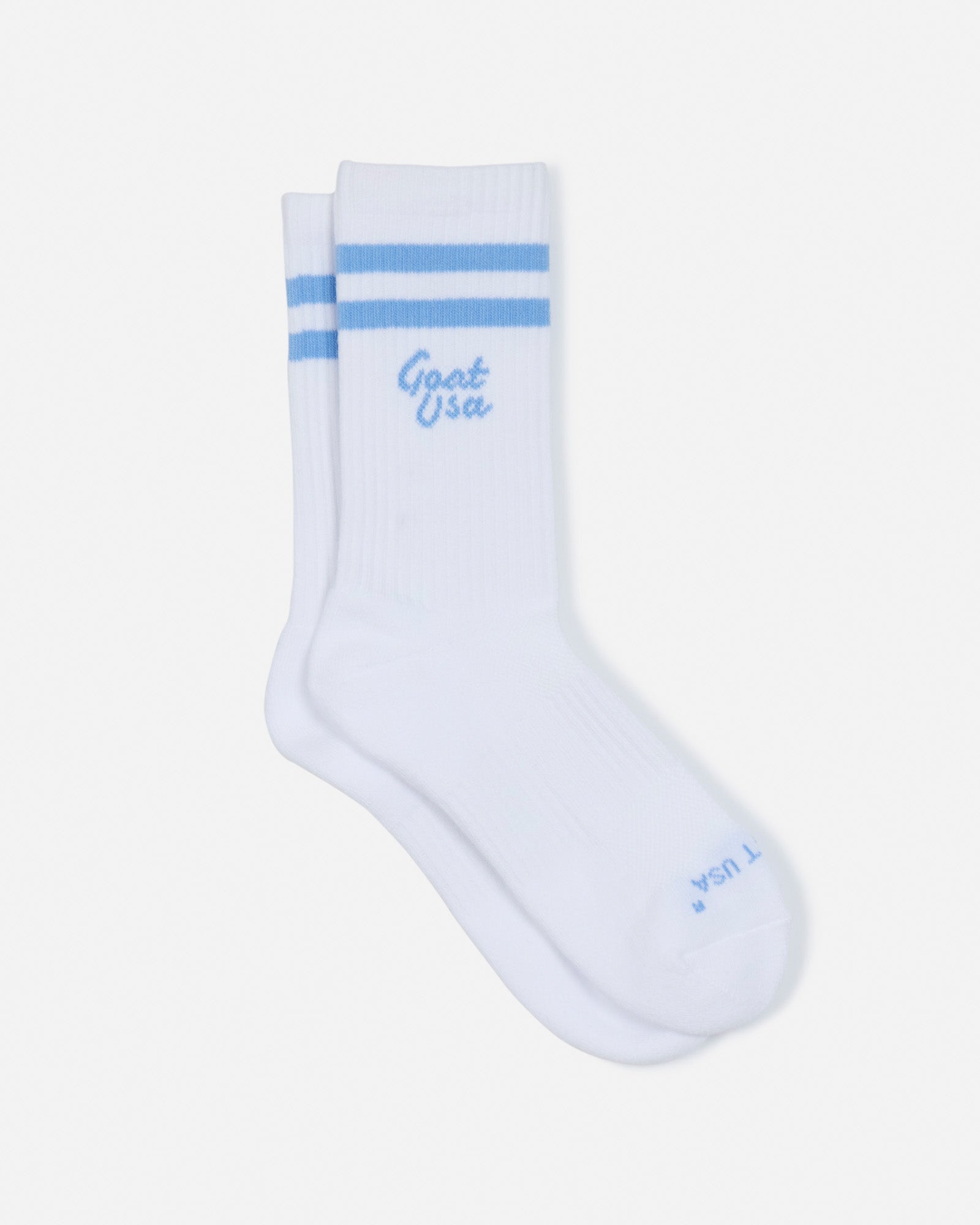 Laid out pair of socks with light blue stripes#stripe-color_carolina-blue