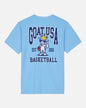 Back of carolina blue t-shirt with basketball player goat graphic