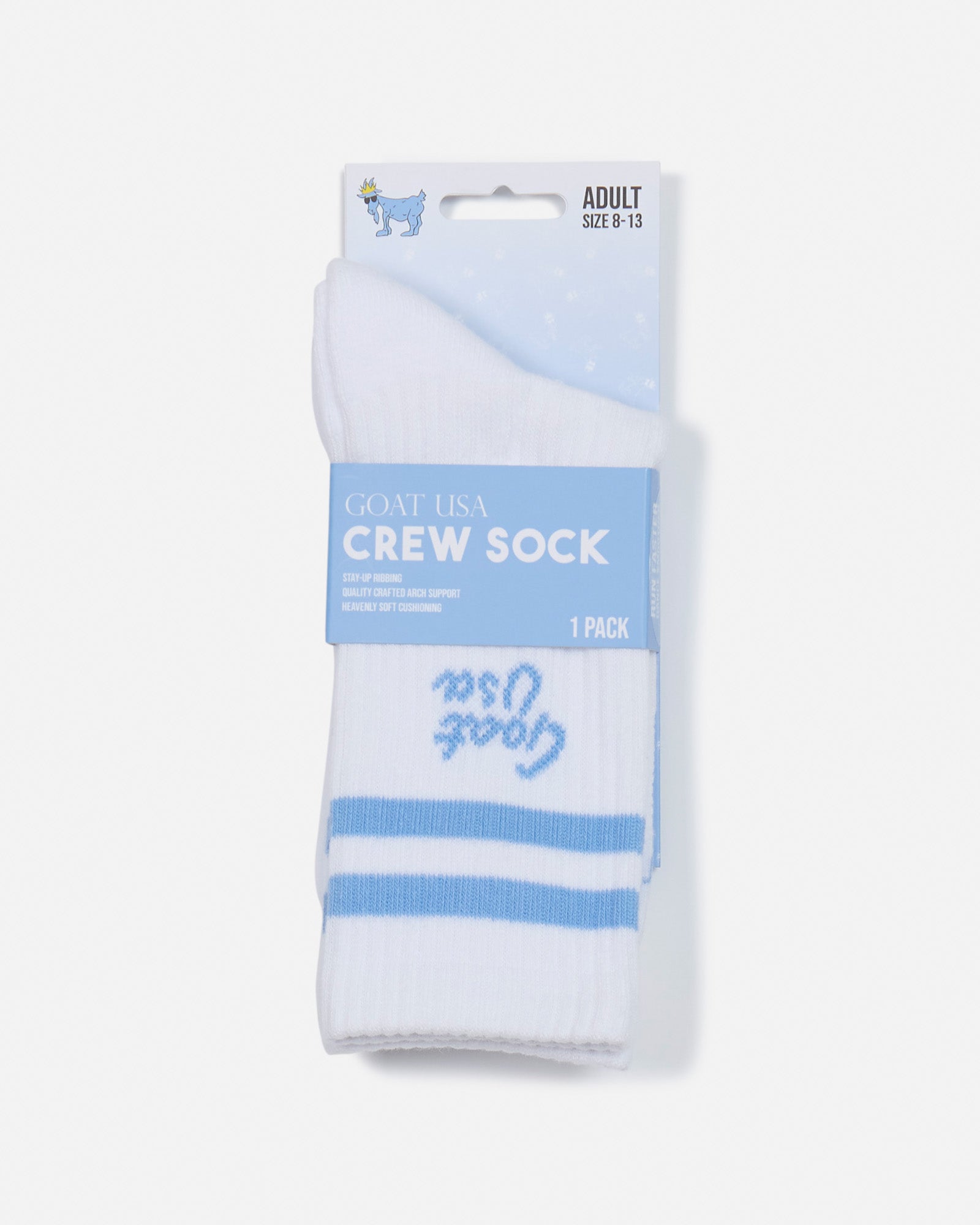 Pair of socks with light blue stripes in packaging#stripe-color_carolina-blue