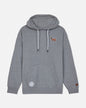 Front of gray hoodie with football goat left-chest logo