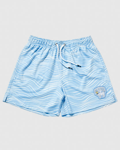 Front of carolina blue mesh shorts with wave design#color_carolina-blue