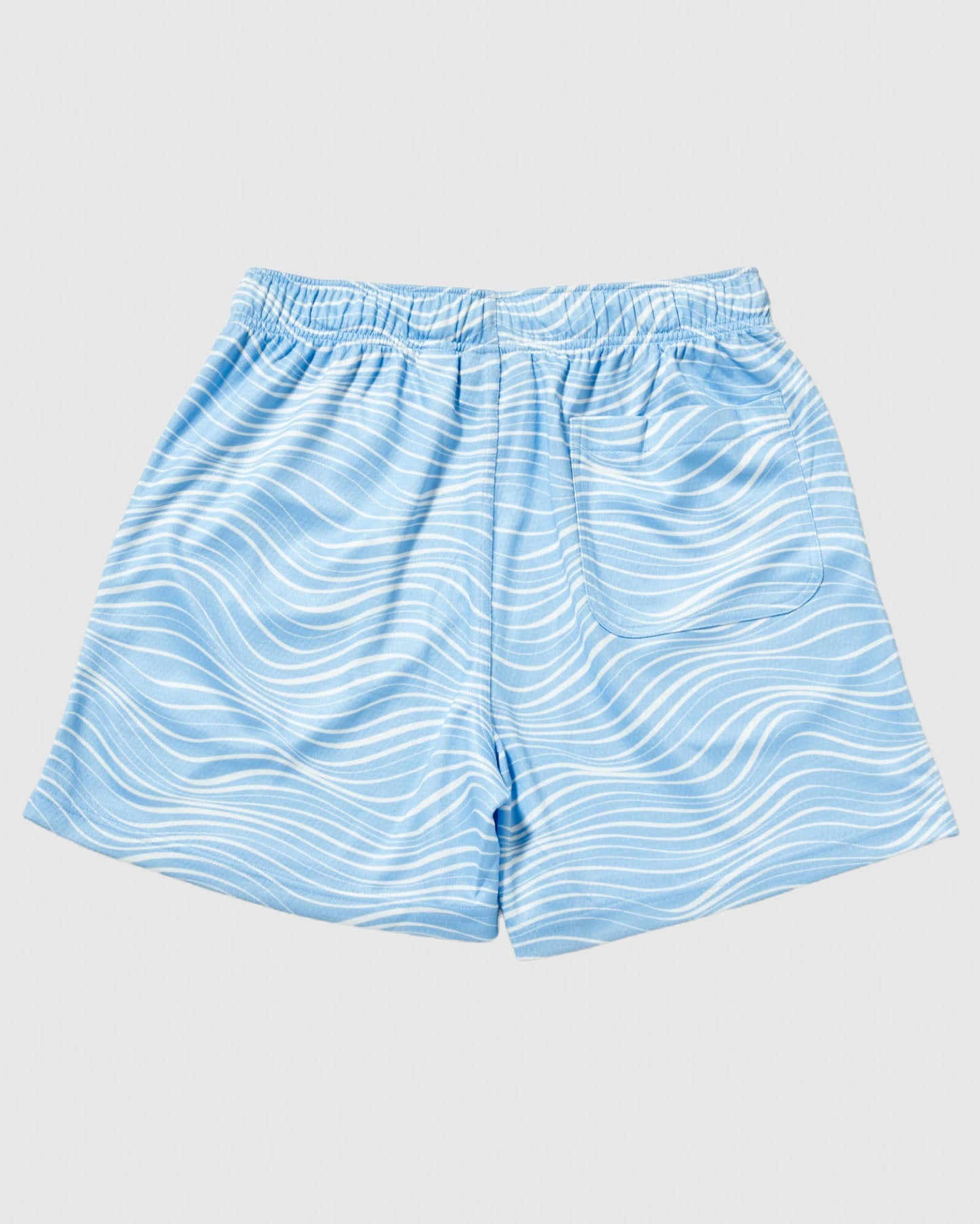 Back of carolina blue mesh shorts with wave design#color_carolina-blue
