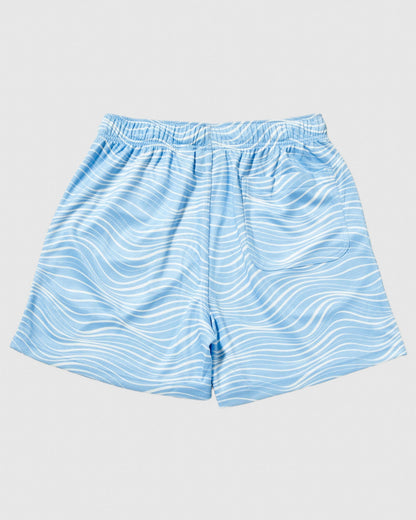 Back of carolina blue mesh shorts with wave design#color_carolina-blue