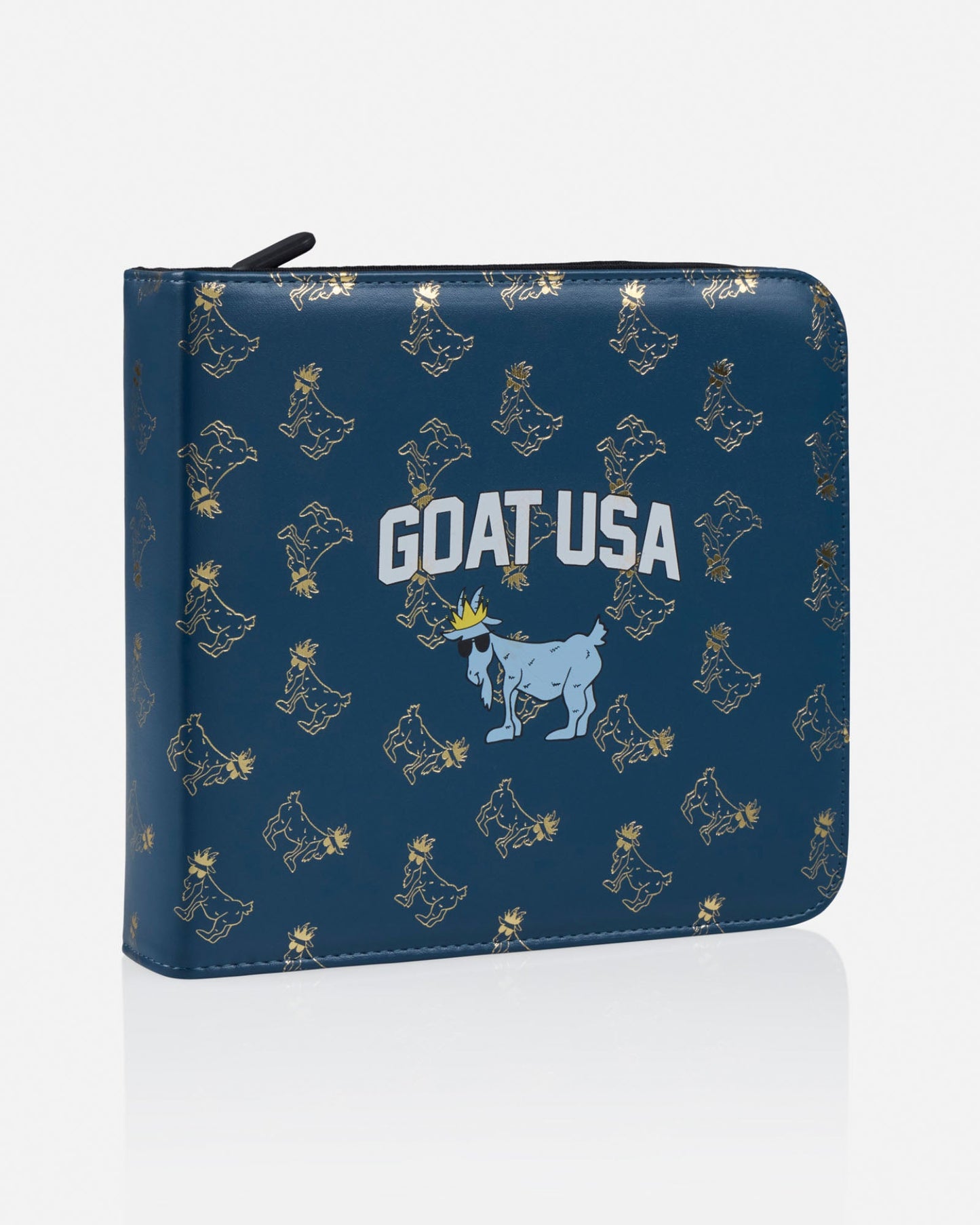 Blue zippered case with 'GOAT USA' branding and logo on a white background
