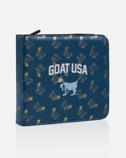 Blue zippered case with 'GOAT USA' branding and logo on a white background