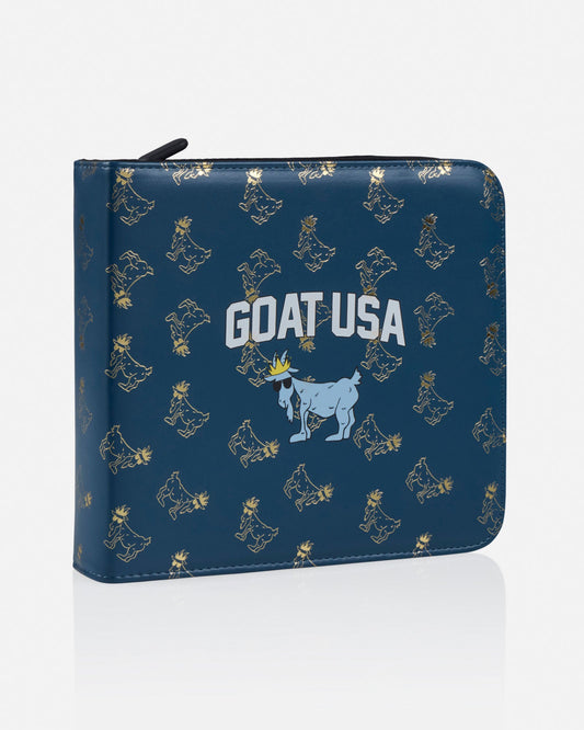 Blue zippered case with 'GOAT USA' branding and logo on a white background