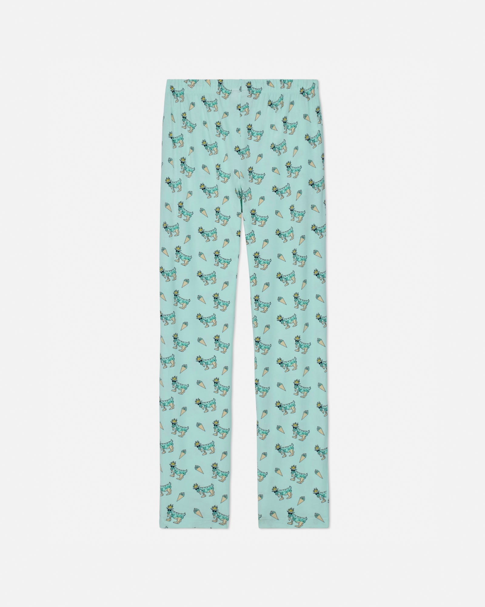 Light green pants with ice cream pattern on a white background