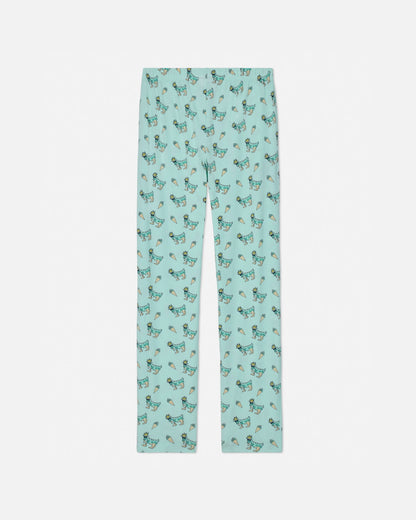 Light green pants with ice cream pattern on a white background