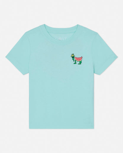 Light green t-shirt with a small graphic on a white background