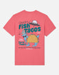 Pink t-shirt with 'Chuck's Fish Tacos' graphic on a white background