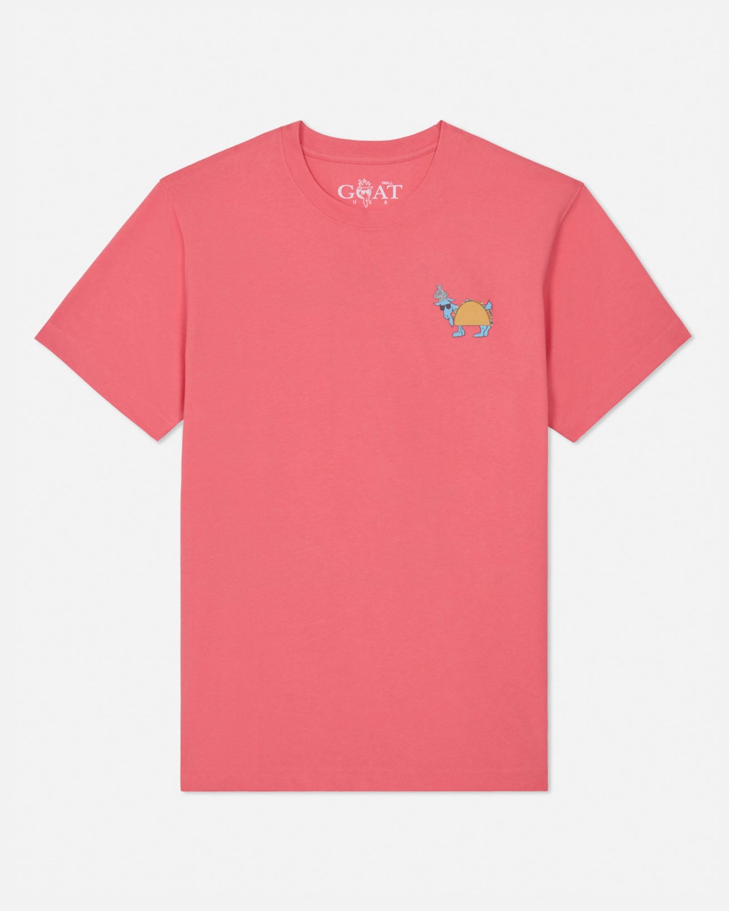 Pink t-shirt with a small graphic on a white background