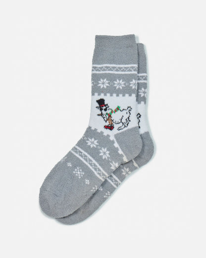 Gray sock with a festive design on a white background
