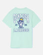 Back of mint t-shirt with thumbs up lacrosse goat graphic