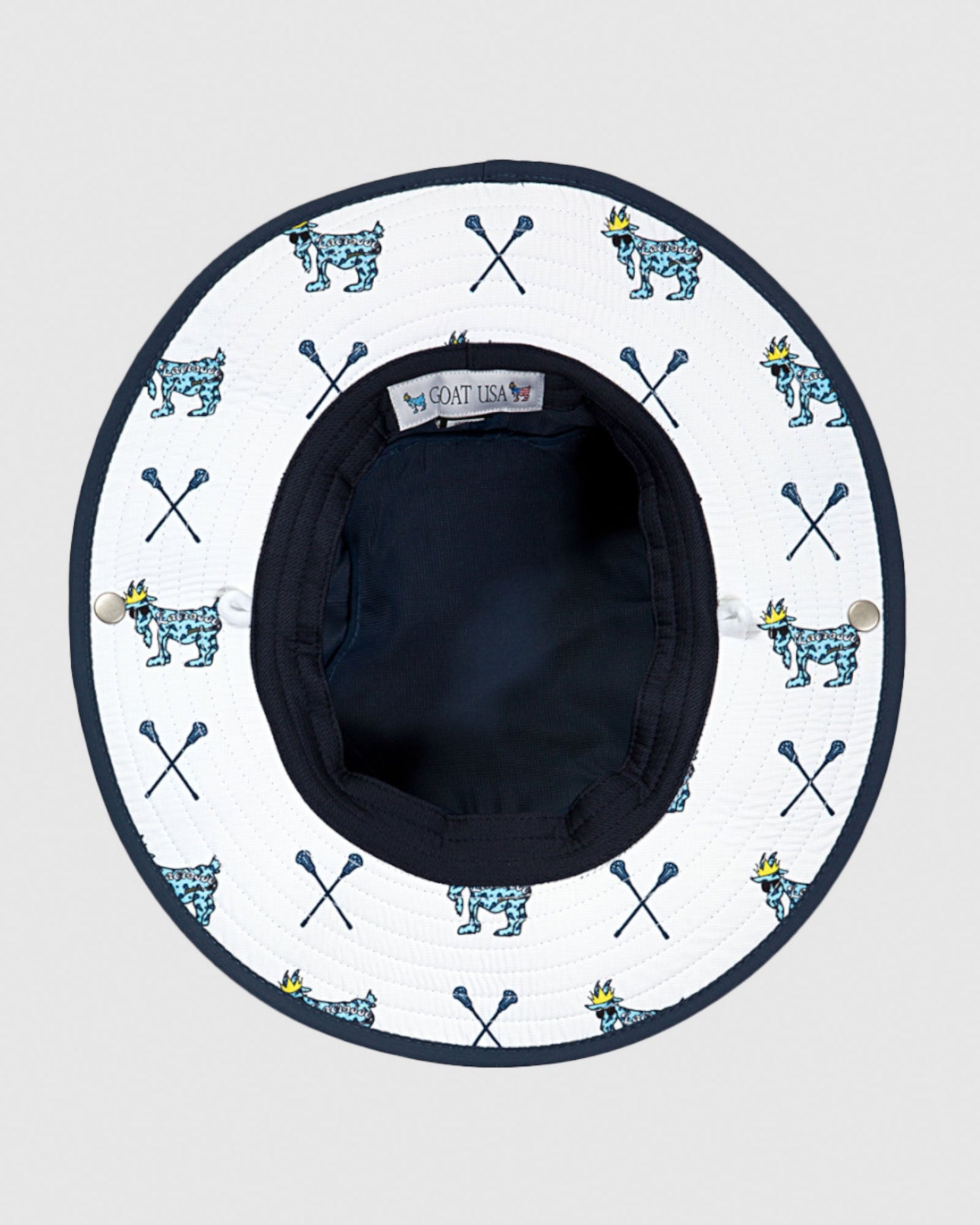 Bottom of navy Lacrosse Bucket Hat