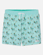 Mint swim shorts with goat and ice cream pattern on a white background