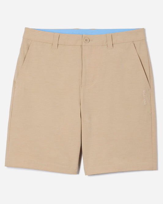 Front of khaki hybrid short#color_khaki