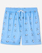 Front of blue mesh shorts with hockey goat print