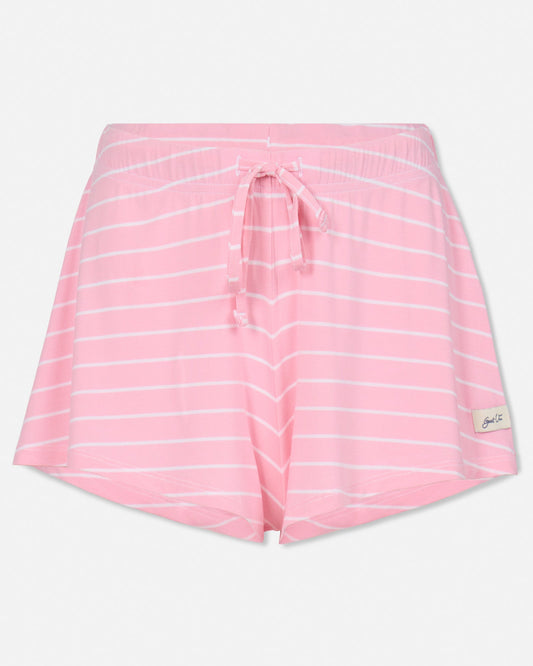 Front of pink striped pajama shorts#color_pink