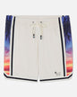 Beige shorts with colorful palm tree design on a white background