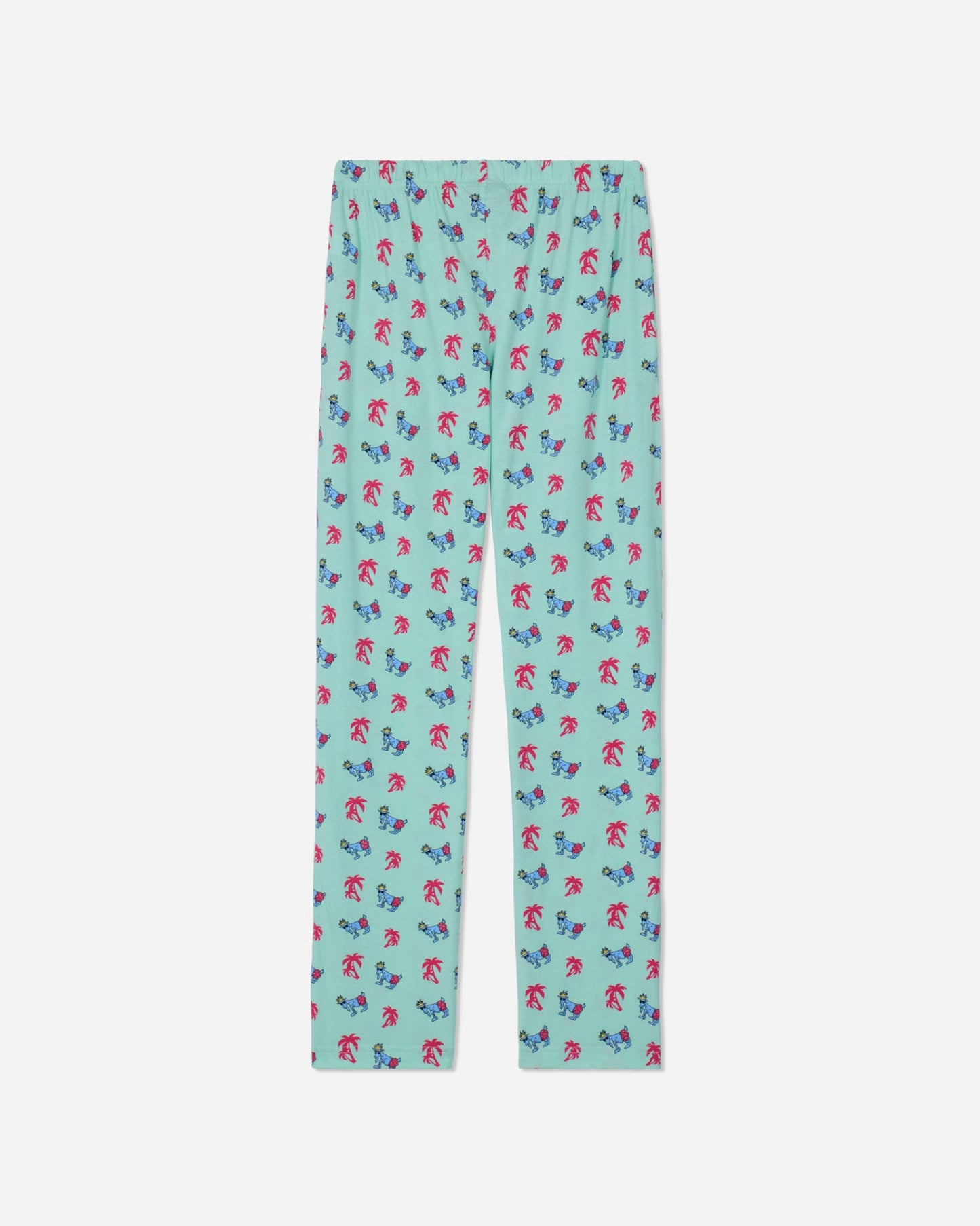 Mint green with a palm tree-pattern on a white background