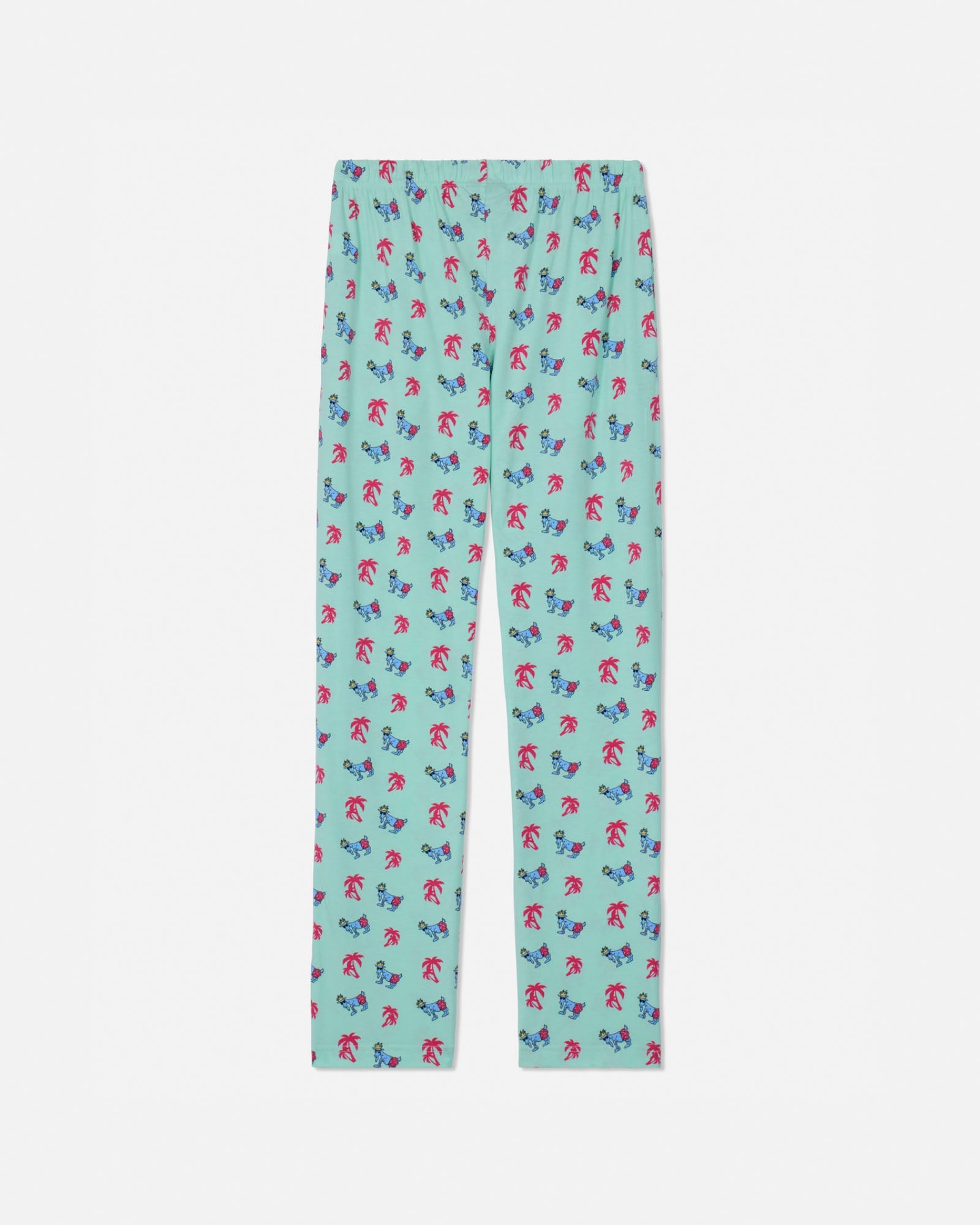 Mint green with a palm tree-pattern on a white background