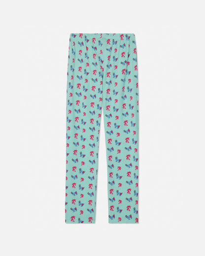 Mint green with a palm tree-pattern on a white background