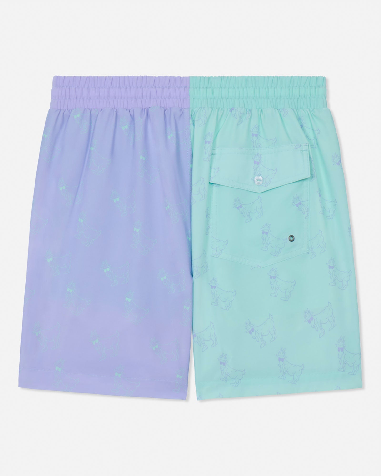 Two-tone mint and periwinkle bathing suit on a white background