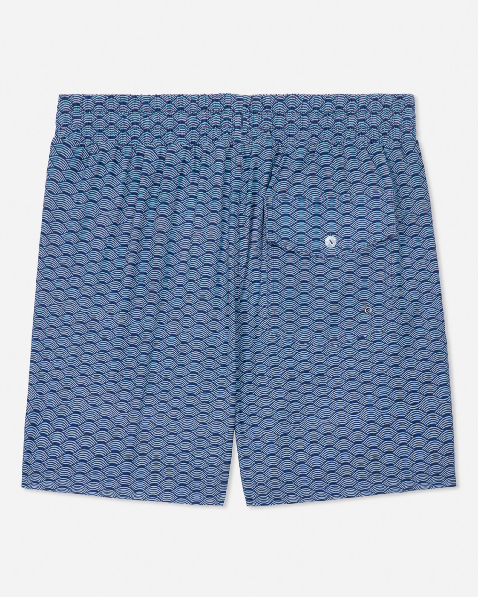 Blue patterned shorts on a white background