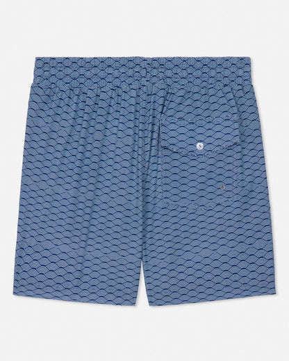 Blue patterned shorts on a white background